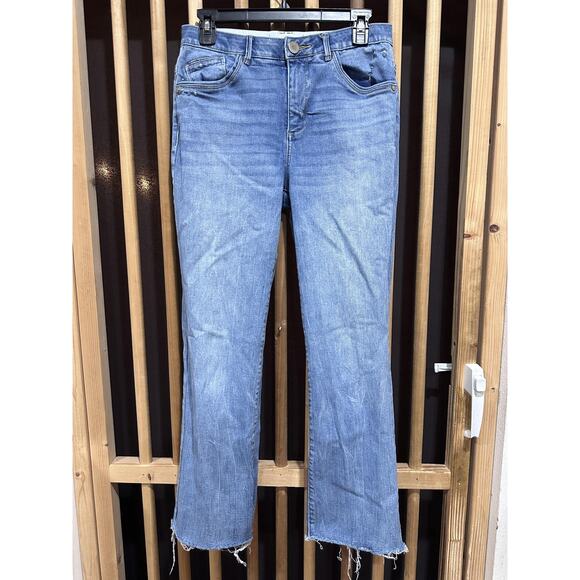 Democracy Jeans Womens 6 Blue Straight Leg Raw Frayed Cut Hem Cropped Denim - Picture 1 of 7